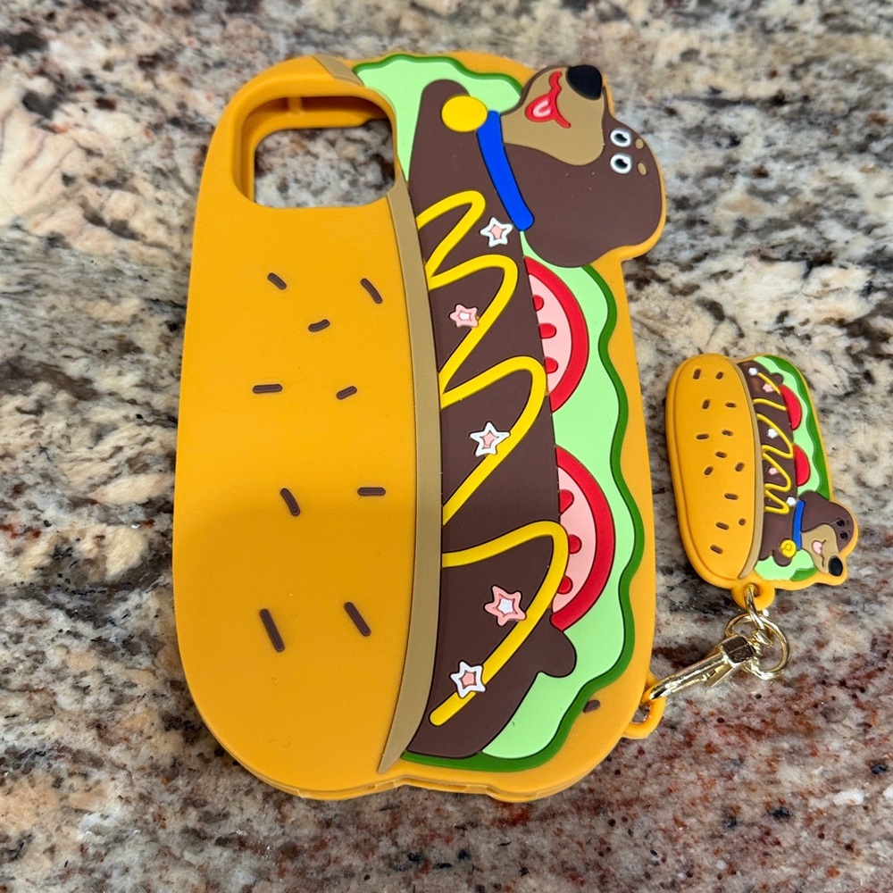 Funny iPhone Case, Hotdog Bun with Keychain, iPhone 14